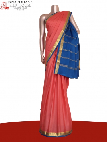 Classic Contrast Pure Mysore Crepe Silk Saree